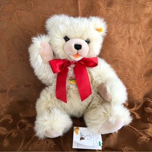 Steiff FRANZ 14” Cream Color Teddy Bear w Red Bow #669354  NWT - RETIRED